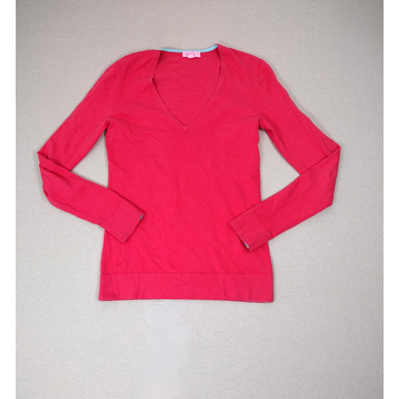 Lilly Pulitzer Sweater Womens Medium Coral Long Sleeve V-Neck Pullover - Picture 1 of 6